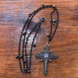 Vintage Betsey Johnson Rocker Chic Y2K Cross and Dove Necklace